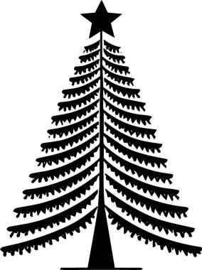 Monokrom Sanatında Zanaat Projesi için Tuhaf Tatil Evergreen Ağacı Çizimi