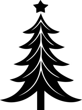Tek Renkli Silüet Yılbaşı Dekorasyonu Sanatsal Xmas Ağaç Vektörü