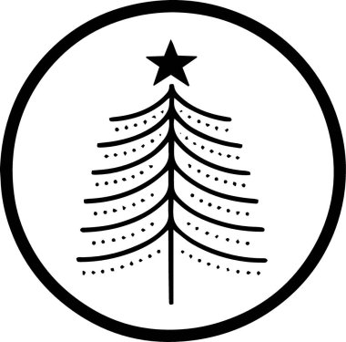 Tek Renkli Sanatta Noel Arkaplanı için Kalın Xmas Ağacı Çizimi
