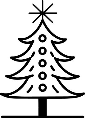 Monokrom Sanatında Kış Dekorasyonu için Çağdaş Çam Ağacı Simgesi