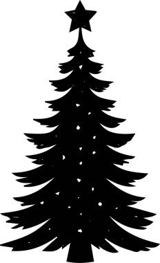 Basit Siluetle Kış Dekorasyonu İçin Ayrıntılı Tatil Çam Ağacı Tasarımı