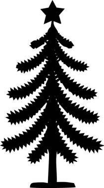 Satır Çizimi Olarak Yazdırma Tasarımı için Ayrıntılı Tatil Çam Ağacı Logosu