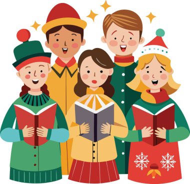 Festivalci Caroling Grubu Beyaz Arkaplanda Şarkı Söylüyor