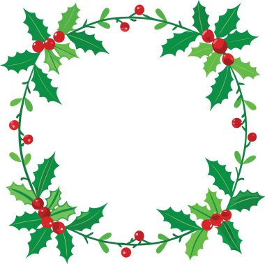 Kış Holly Yaprakları ve Çerçeve Çizimi