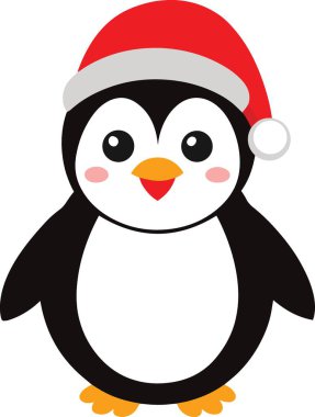 Santa Hat Vektöründe Kış Pengueni Karakteri