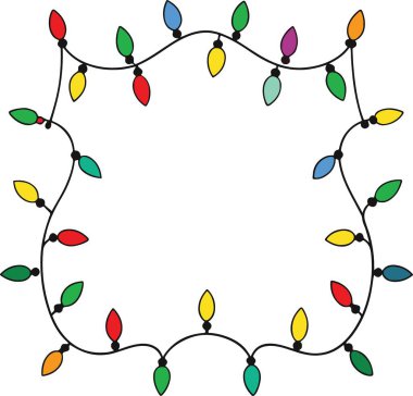 Renkli bir Noel ışıkları dizisi dekoratif bir çerçeve oluşturuyor.