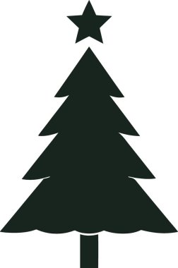 Üzerinde bir yıldız olan basit siyah bir noel ağacı silueti.