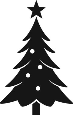 Üzerinde bir yıldız olan basit siyah bir noel ağacı silueti.