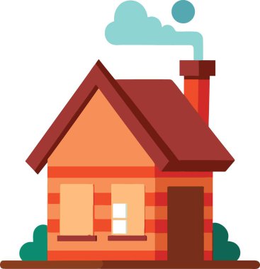 Kırmızı çatılı ve bacasından beyaz dumanlar çıkan basit bir çizgi film evi.