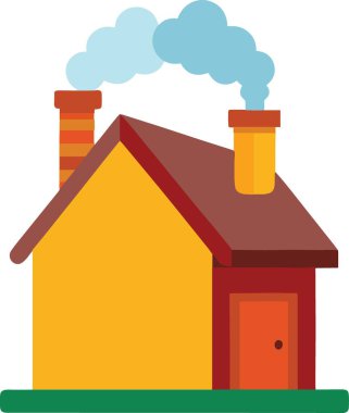 İki bacası ve yeşil otları olan rahat bir evin basit bir çizimi.