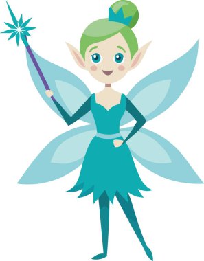 Tacı ve ışıltılı sihirli değneği olan büyüleyici bir deniz perisi.