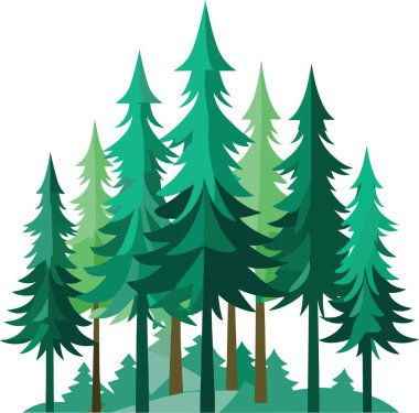 Biçimlendirilmiş yemyeşil ağaçların yoğun bir grubunu tasvir eden renkli bir çizim