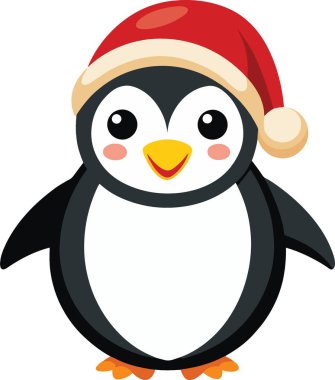 Kırmızı Noel Baba şapkası takan sevimli bir penguen.