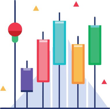 Piyasa dalgalanmaları ve finansal veri analizlerini gösteren renkli şamdan şeması