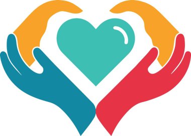 Eller bir deniz mavisi kalbi kucaklıyor. Bakımın ve korumanın sembolü.