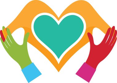 Eller kalp şeklini canlı renklerle şekillendiriyor. İlgi ve sevgiyi simgeliyor.