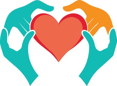 Eller nazikçe titreyen kırmızı bir kalbi kucaklıyor. Bakımı ve korumayı simgeliyor.