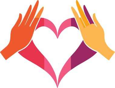 Sevgi ve bağlantıyı sembolize eden canlı renklerle bir kalp şekli oluşturan eller