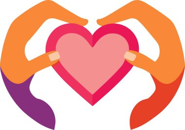 Eller nazikçe beşikte canlı pembe bir kalp şeklinde bakım ve desteği sembolize ediyor.