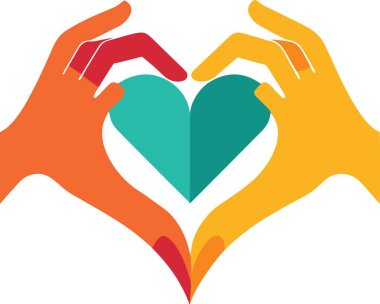 Sevgi ve özeni sembolize eden canlı renklerle kalp şekli oluşturan eller