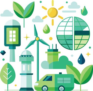 Yenilenebilir enerji kaynakları ve sürdürülebilir gelecek grafik olarak gösterilmiştir