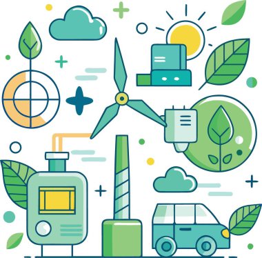 Sürdürülebilir enerji kaynakları ve çevresel koruma çabalarının resimsel tasviri