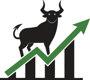 Yükselen grafikte duran boğa silueti piyasa büyümesini gösteriyor