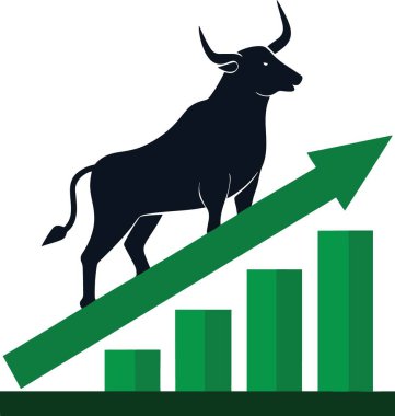 Yükselen ok ve yükselen çubuk grafiği ile boğa sürücüsü