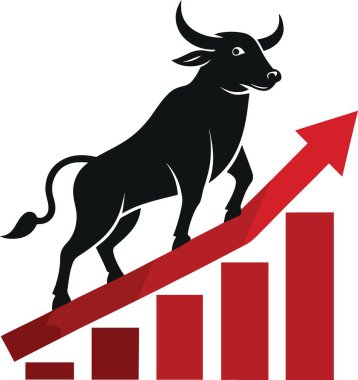 Yükselen ok grafiğine binen boğa, pazar büyümesini simgeliyor.