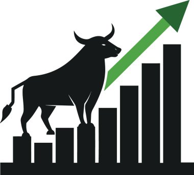 Boğa ve yükselen çubuk grafiği pazar büyümesi ve yatırımının bir sembolü