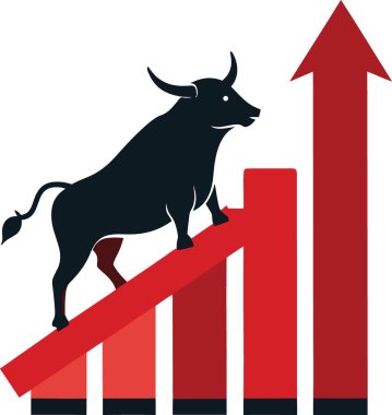 Siyah bir boğa, yükselen kırmızı bir çizelgeye doğru ilerliyor.