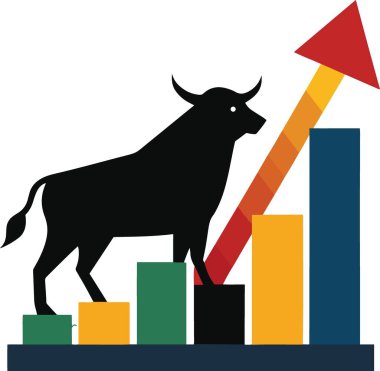 Yükselen çubuk grafiğinde duran boğa silueti piyasa büyümesini gösteriyor