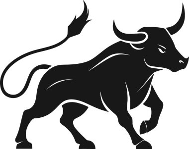 Güçlü bir boğanın dinamik pozdaki siyah silueti.