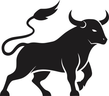 Güçlü bir boğanın dinamik pozdaki siyah silueti.