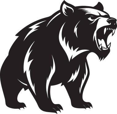 Saldırgan ayı illüstrasyonunda hırıltılı bir duruş ve keskin dişler vardır.