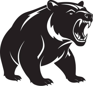 Kükreyen bir boz ayı kafasının şiddetli siyah beyaz çizimi.