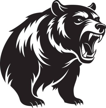 Ağzı açık ve görünen dişleriyle kükreyen vahşi bir siyah ayı.