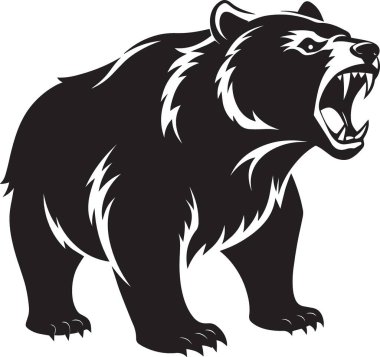 Ağzı açık, dişlerini tehditkar bir duruşla gösteren yırtıcı kara ayı.