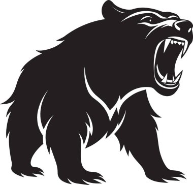 Keskin dişleri olan, ağzı açık bir siyah ayı çizimi.