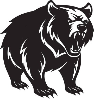 Saldırgan duruşu ve keskin dişleri olan vahşi siyah ayı çizimi.