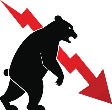 Bir ayının silüeti, şimşek ve aşağıya doğru kırmızı oklarla çevrili.