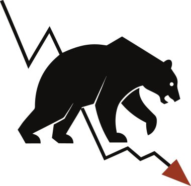 Bir kara ayı silueti ve aşağı doğru eğilimli bir çizgi grafiği piyasa düşüşünü gösteriyor.