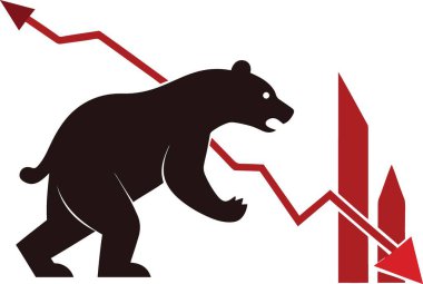 Bir ayı silueti ve azalan borsa grafiği piyasa düşüşünü gösteriyor.