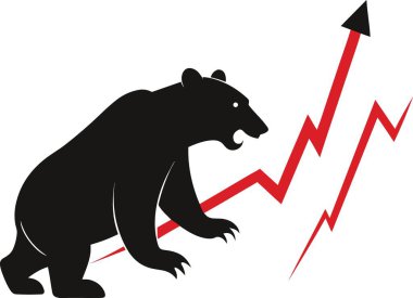 Piyasa büyümesini gösteren kırmızı çizgili bir çizgi çizen bir ayı silueti