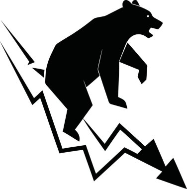 Aşağı doğru inen grafik çizgisi boyunca inen siyah bir ayı silueti.