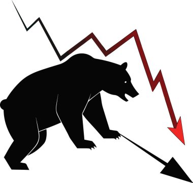 Siluetli bir ayı, düşen bir okun ve düşen bir tablonun altında yürüyor.