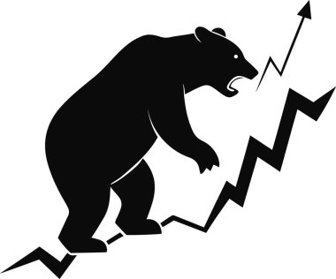 Güçlü bir kara ayı yükselen bir çizgi grafiğine tırmanıyor ve piyasa düzelmesini simgeliyor.