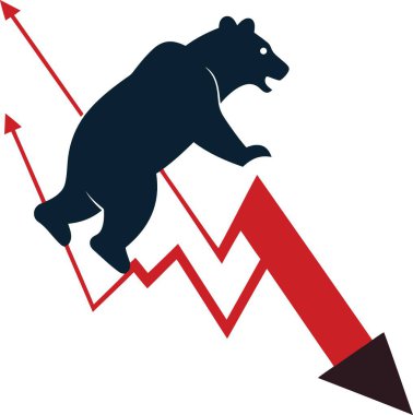 Azalan kırmızı çizgi üzerinde yürüyen bir ayı piyasa düşüşünü simgeliyor.