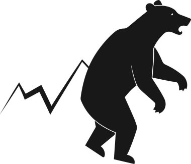 Pazar eğilimlerini veya finansal verileri gösteren bir çizginin yanında yürüyen bir ayı silueti