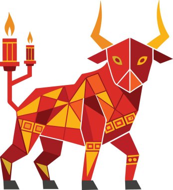 Aydınlatılmış mumlarla Geometrik boğa çizimi canlı ve stilize bir tasarım sergiliyor